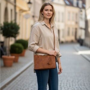 NEW•Vegan Sleek Minimalist BohoChic Crossbody w Tassels